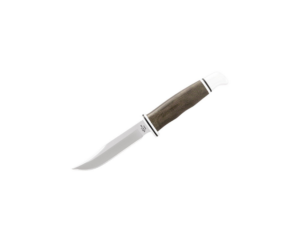 Buck 112 Woodsman Pro fast kniv vist fra vinkel med ergonomisk håndtag